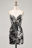 Sparkly Black Beaded Bodycon Short Homecoming Dress with Sequins