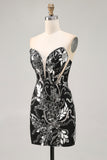 Sparkly Black Bodycon Sequins Short Homecoming Dress with Beading