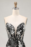 Sparkly Black Bodycon Sequins Short Homecoming Dress with Beading