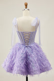 Lilac A-Line Spaghetti Straps Corset Beaded Short Homecoming Dress with Feathers