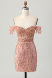 Off The Shoulder Dusty Rose Bodycon Corset Short Homecoming Dress with Beading