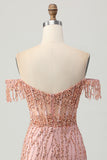 Dusty Rose Bodycon Off The Shoulder Corset Short Homecoming Dress with Beading