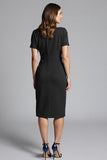 Navy Sheath Ruched Midi Work Dress