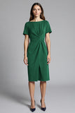 Navy Sheath Ruched Midi Work Dress