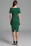 Navy Ruched Short Sleeve Sheath Work Dress