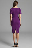 Navy Ruched Short Sleeve Sheath Work Dress