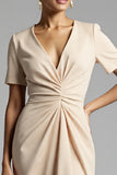 Simple Champagne Ruched Sheath Midi Work Dress
