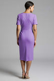 Simple Champagne Ruched Sheath Midi Work Dress