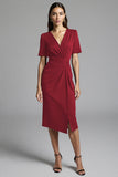 Navy Shesth Ruched Work Dress With Slit