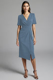 Navy Shesth Ruched Work Dress With Slit