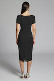 Beige Beaded Sheath Ruched Work Dress