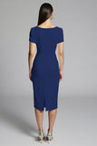 Beige Beaded Sheath Ruched Work Dress