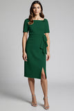 Beaded Champagne Ruched Midi Work Dress