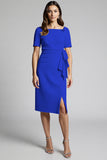 Beaded Champagne Ruched Midi Work Dress