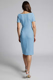 Beaded Champagne Ruched Midi Work Dress