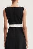 Black and White A Line Satin Long Work Dress