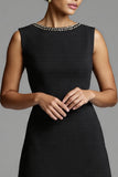 Black and White Satin A Line Midi Work Dress with Ruffles
