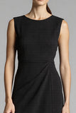Black Satin A Line Midi Work Dress with Ruffles