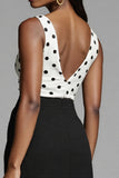 Ivory and Black Polka Dots Midi Work Dress with Slit
