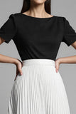 Ivory and Black A Line Long  Work Dress with Pleats
