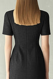 Black Sheath Notched Lapel Midi Work Dress