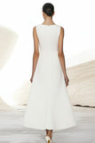 A Line V Neck Satin Ivory Long Work Dress