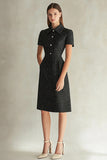 Black Sheath High Neck Single Breasted Work Dress