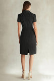 Black Sheath High Neck Single Breasted Work Dress