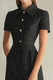Black Sheath High Neck Single Breasted Work Dress