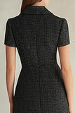 Black Sheath High Neck Single Breasted Work Dress