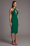 Burgundy Sheath Criss Cross Neck Cut Out Midi Formal Dress