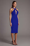 Burgundy Sheath Criss Cross Neck Cut Out Midi Formal Dress