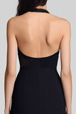 Sheath Halter Cut Out Black Long Formal Dress