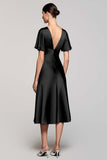 A Line Short Sleeve Grey Ruffled Midi Formal Dress