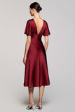 A Line Short Sleeve Grey Ruffled Midi Formal Dress