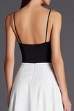 Ivory and Black Spaghetti Straps A Line Formal Dress