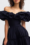 Black Off The Shoulder A Line Ruched Long Formal Dress