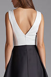 Ivory and Black V Neck A Line Satin Formal Dress