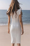 Sparkly Ivory Sequin Bodycon Short Engagement Dress
