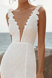 Ivory Mermaid Deep V-Neck High-Low Engagement Dress