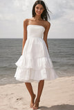 Ivory Strapless Short A Line Engagement Dress with Ruffles