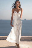 Sparkly Ivory Spaghetti Straps Sequins Long Engagement Dress