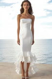Ivory Strapless Stain High-Low Engagement Dress with Ruffles