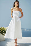 Ivory Spaghetti Straps A Line Midi Engagement Dress