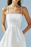 Ivory Spaghetti Straps A Line Midi Engagement Dress