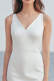 Ivory V-Neck Simple Long Engagement Dress with Slit