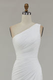 Ivory One Shoulder Long Sheath Beach Engagement Dress with Slit