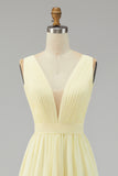 Ivory Ruched Chiffon Deep V-Neck Maxi Beach Engagement Dress
