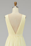 Ivory Ruched Chiffon Deep V-Neck Maxi Beach Engagement Dress