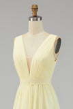 Ivory Ruched Chiffon Deep V-Neck Maxi Beach Engagement Dress